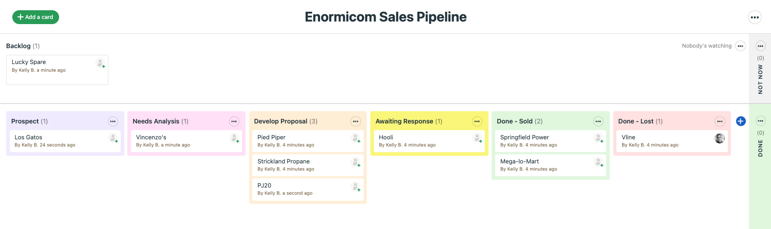 Example of how you might name columns for a sales pipeline.