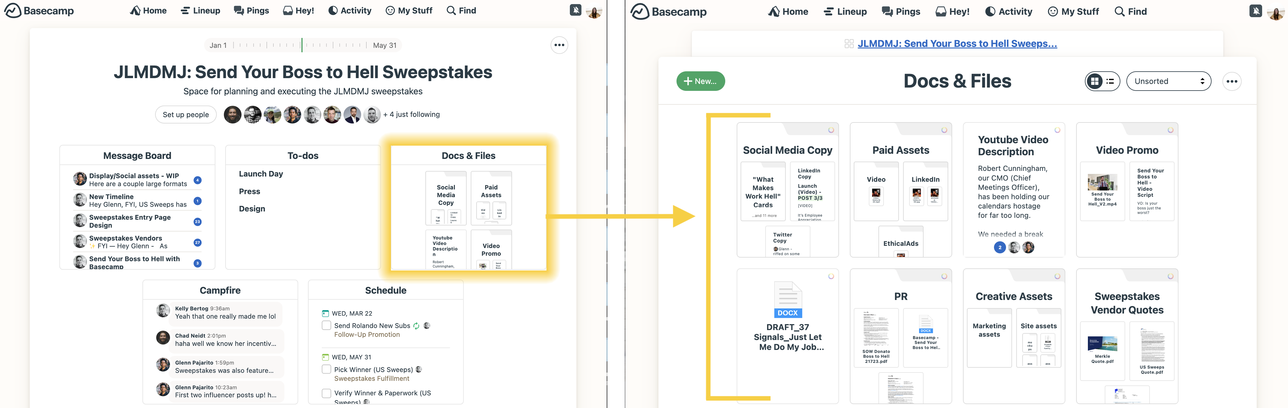 Docs & Files example for a campaign where all creatives are kept in a single place inside your project management app.
