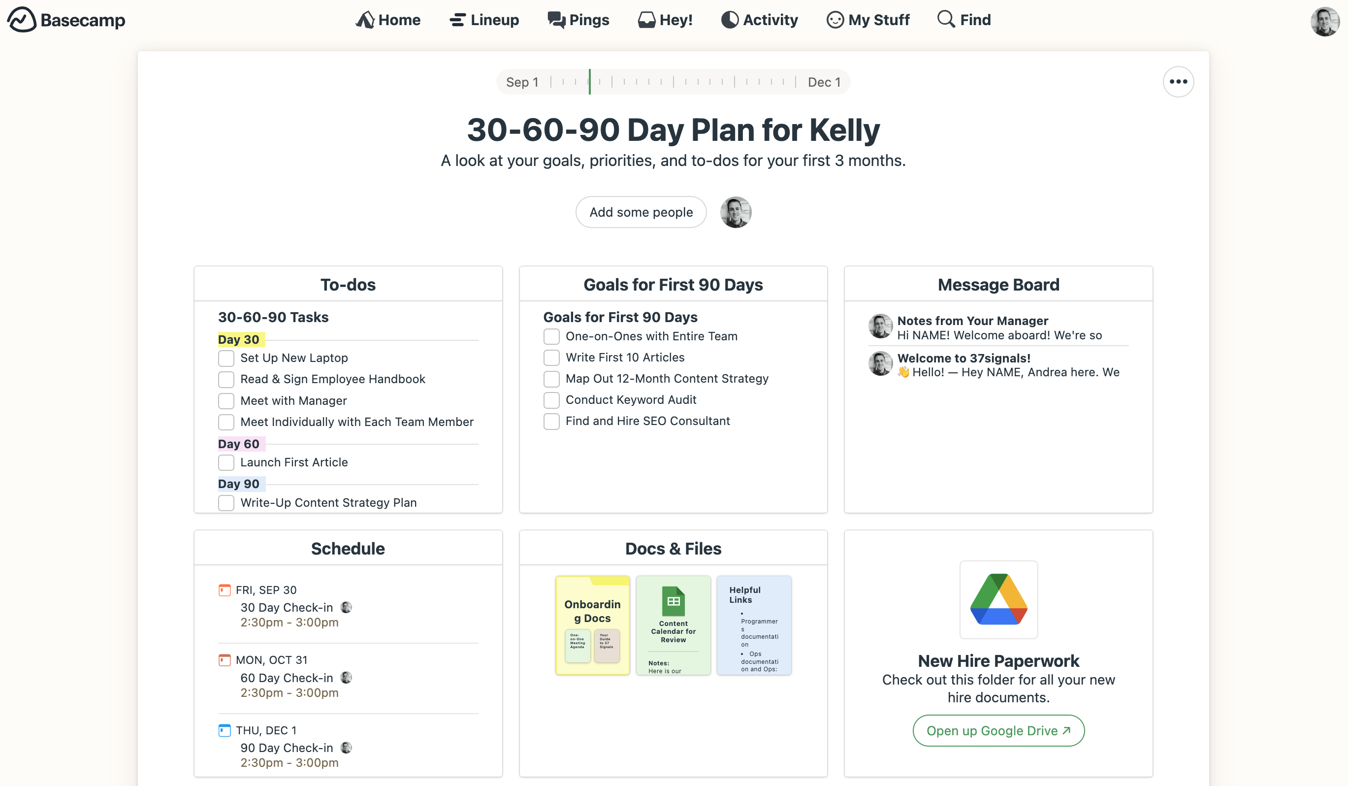 A look at the 30-60-90 Day Plan of a typical new employee.
