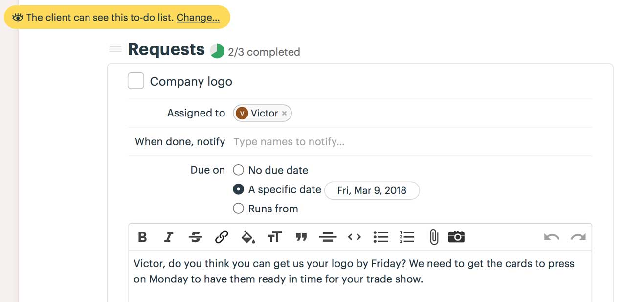 Reduce excessive communication by organizing your client requests inside Basecamp.