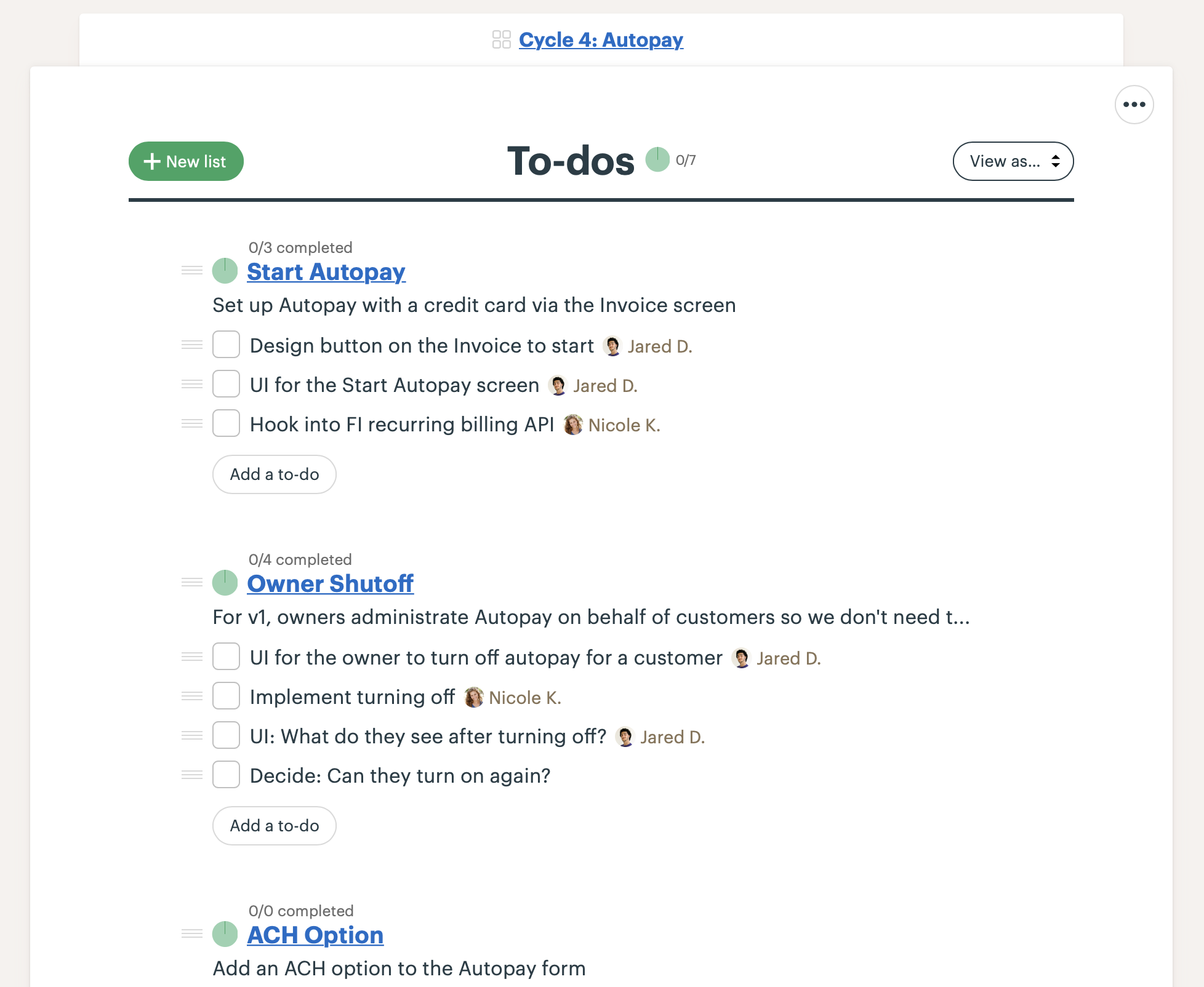 Screenshot of to-do lists in Basecamp that correspond to scopes
