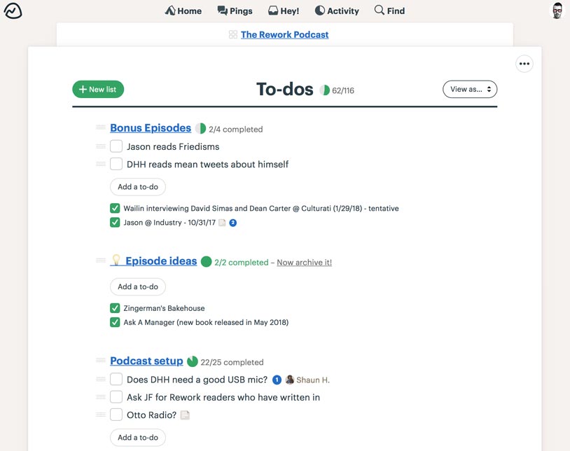 todo lists in Basecamp