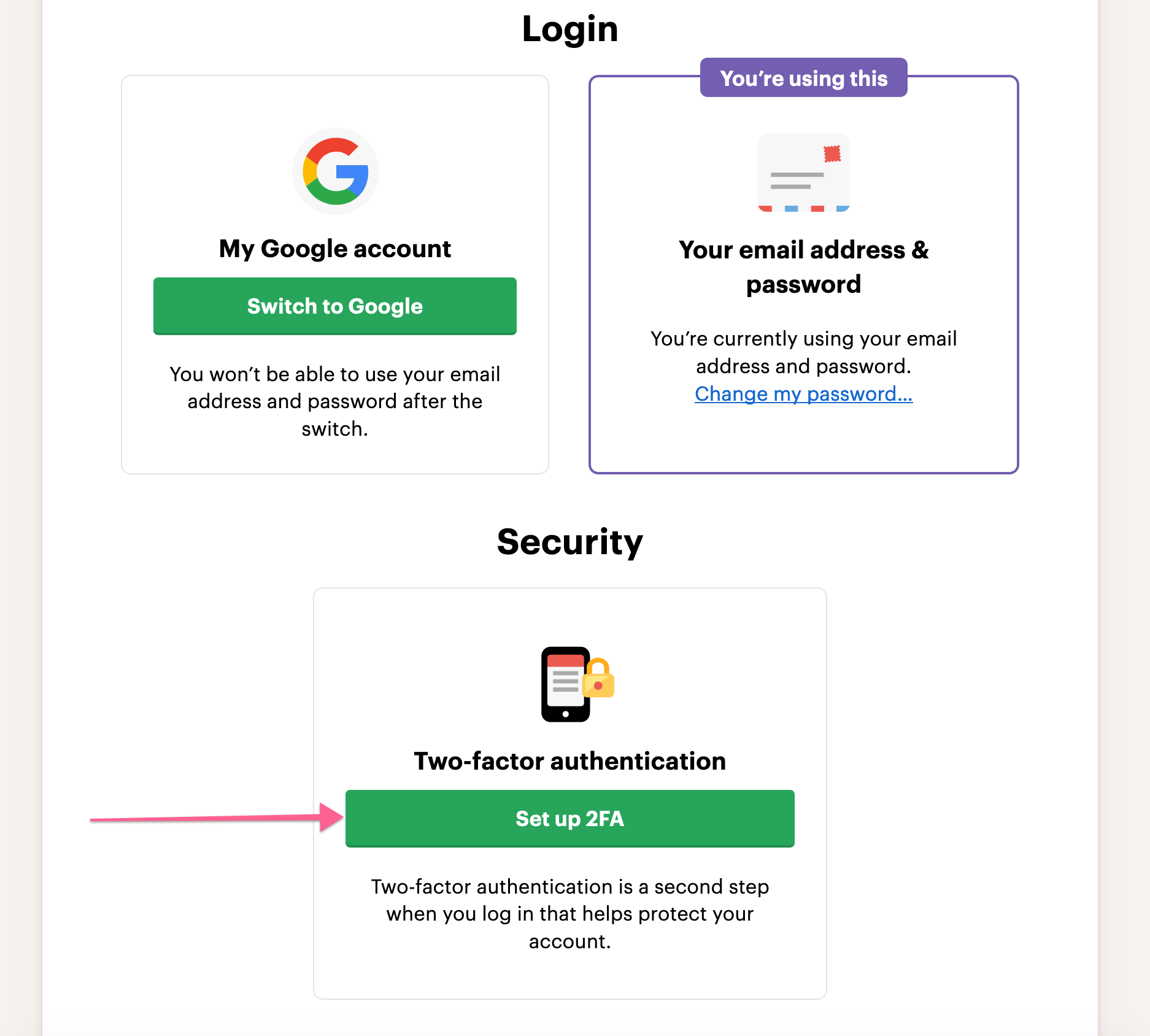 Setup two-factor authentication